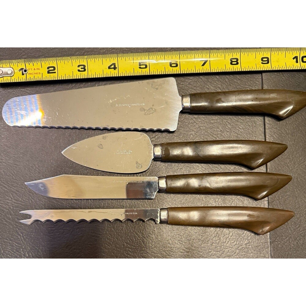 Amway Stainless USA 4pc Hostess Set Brown Plastic Handles